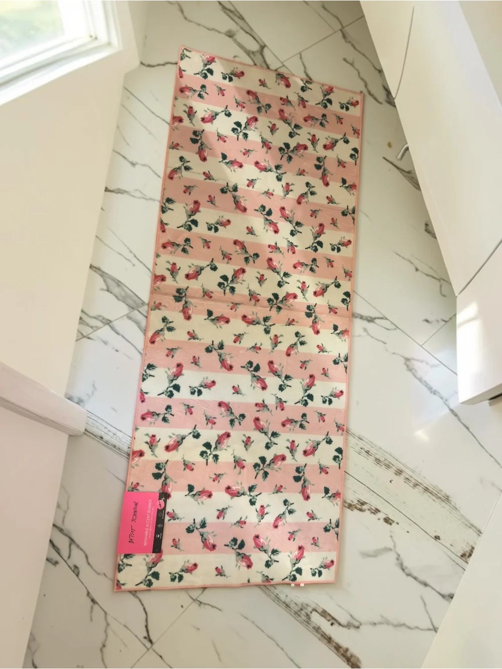 Betsey Johnson Pink Floral Stripe Washable Accent Runner Rug 24x60 NWT